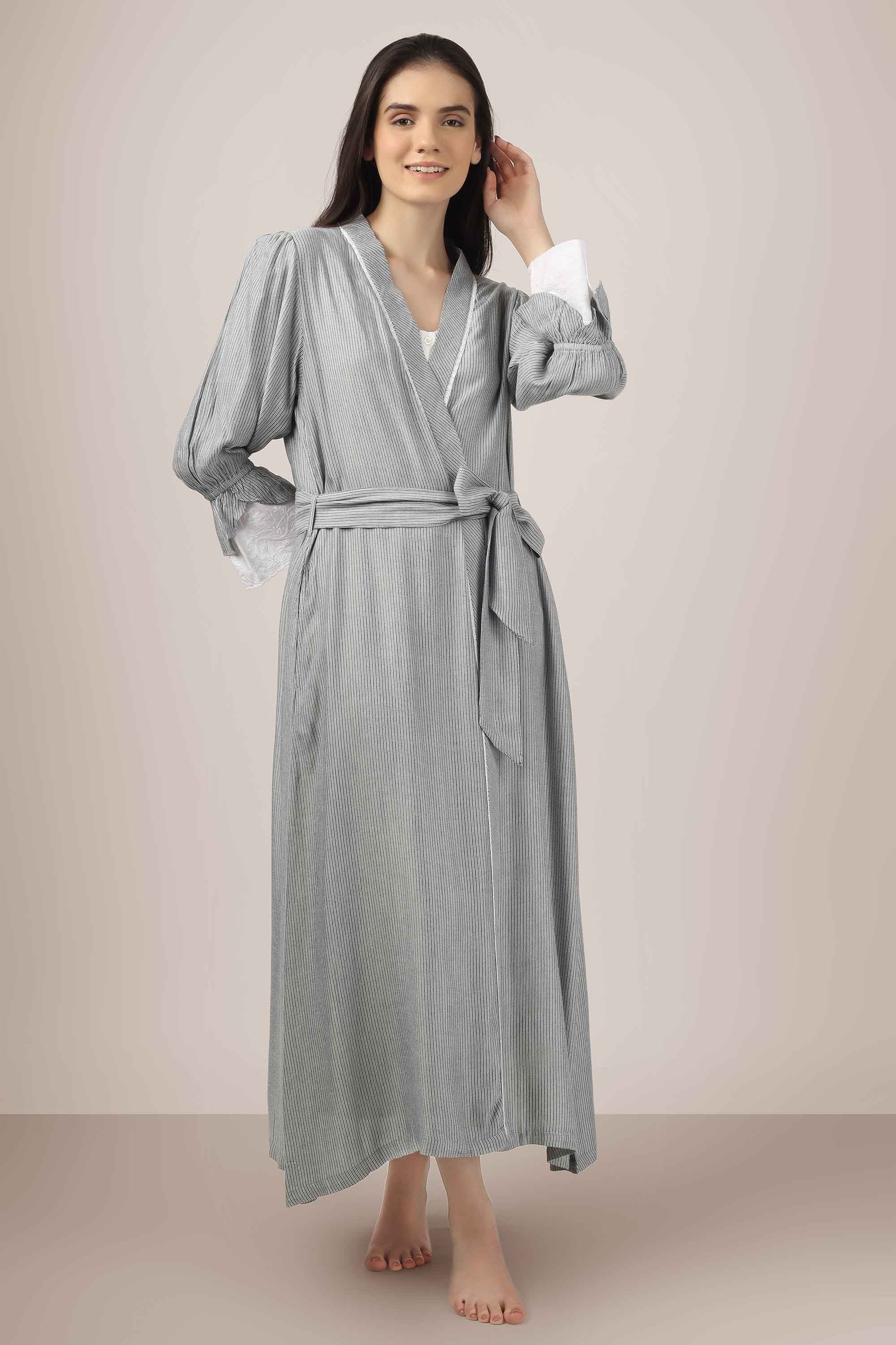 HotGown Premium Terry Cotton Full Sleeves Bathrobe Plain Grey FREE SIZE (  Can fit S TO XL